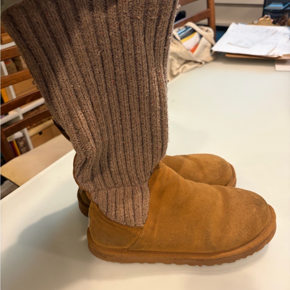 UGG Suede Boots with Knit Cuffs